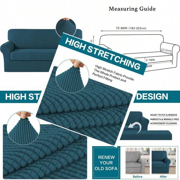 Turquoize 2 Piece Sofa Cover Couch Cover Sofa Covers 3 Seater Couch Furniture Covers Washable Non Slip Couch Cover For Dogs Jacquard Spandex Furniture Protector Pet Friendly Fitted Sofa Deep Teal