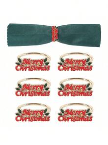 6-12pcs/Set Mixed Christmas Letter, Deer, Candy Cane, Wreath, Bell, Christmas Tree Napkin Rings, Holiday Tabletop Decorations