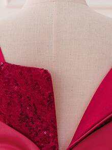 Young Girls Purple Sequin Cap Sleeve Mesh Princess Dress, Suitable For Parties - Hot Pink - View 6