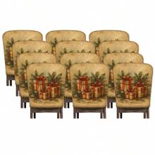 2/4/6 peças, capas de cadeira de linho estampadas com estampa de presente de Natal, adequadas para decoração de Natal, decoração diária para casa, sala de estar, sala de jantar ou jardim, festas de fim de ano em restaurantes de hotéis, capas de almofada de assento de cadeira de poliéster lavável - Multicolorido - Ver 13