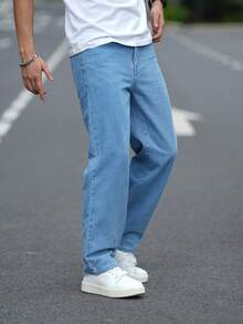 Men's Loose Jeans Straight Leg Wide Leg Long Denim Pants Casual Work Hip-Hop Jeans Pants - Rửa nhẹ - Xem 2