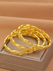 1/3/4pcs Vintage 18K Gold Plated Copper Asymmetrical Hollow Wheat Ear Cuff Bracelet Set, Suitable For Dubai/African Women's Daily, Party, Festival Gift