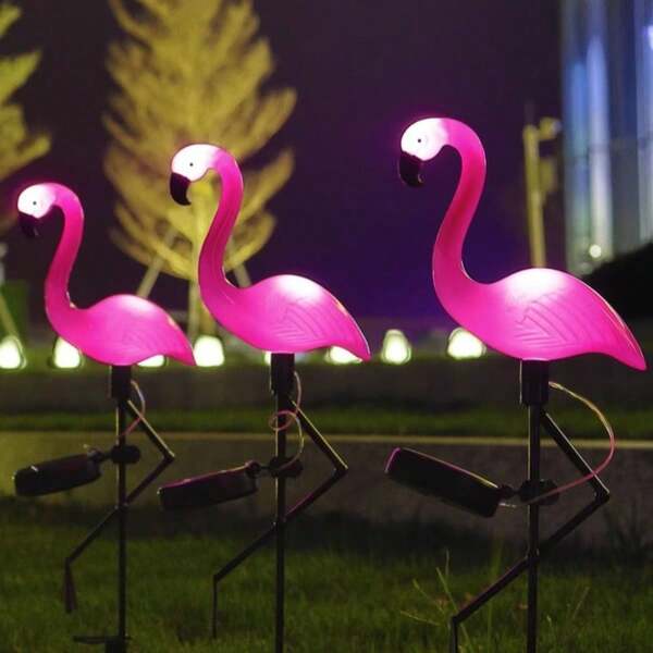1pc Pink Flamingo Solar Powered Garden Light, Waterproof Outdoor Landscape Lighting