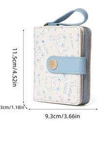 New Korean Style Folding Buckle Short Women's Wallet, Japanese Cute Cat Cartoon Integrated Card Holder, Student Bag, Zipper Coin Purse Wallet - màu xanh bột - Xem 7