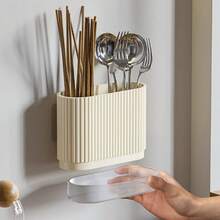 1pc Multi-Function Kitchen Utensil Rack, Wall-Mounted Or Freestanding Cutlery Holder, Plastic Lightweight Caddy, Kitchen Storage Accessory Kitchen Items Kitchen Accessories Kitchen Tools - Multicolor - View 2