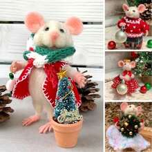 Christmas Needle Felted Mouse Cute Needle Felted Mouse Handmade Material Package Wool Felted Felt Mice Figurine For Christmas Mouse Ornament - Multicolor - View 3