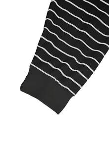 Women's Casual Black & White Striped Long Sleeve Sweatshirt, Comfortable & Minimalist Style, Autumn Spring - Black - View 7