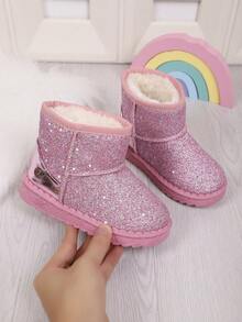 1 Pair Children's Fashion Boots, Girls' Sequin Design Fashionable & Versatile Snow Boots, Comfortable Thermal Lining Warm Boots Suitable For Winter Outdoor Activities And Daily Wear (Run Small, Suggest Ordering One Size Up) - Pink - View 3