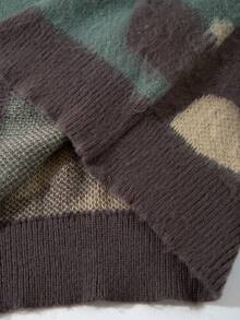 Unisex Fluffy Camouflage Pattern Jacquard Knit Pullover Sweater, Casual Commuter Streetwear, Suitable For Autumn And Winter, Long Sleeve Top - Green - View 8