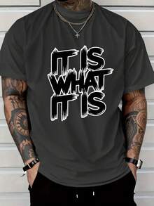 1 Pcsit Is What It Is Men's Red Graphic T-Shirt-Casual Short Sleeve Round Neck, Eye-Catching Declaration Printing, Four Seasons Comfortable Machine Wash Style, Simple Fit Top 180G 100% Cotton - (紅色) - 查看 4