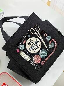 Large Capacity Woven Storage Bag - With Zipper Design, Machine Washable Polyester Craft Bag, Suitable For Knitting, Crochet, Weaving - Perfect Gift For Knitting Enthusiasts (Red), Patterned Tote Bag, Zipper Closure Lunch Bag - Multicolor - View 7