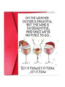 1Pc Funny Christmas Wine Cup Card - Santa Claus Hat Wine Cup, Let It Flow Funny Quotes, All In One Holiday Birthday Party Invitation Letter With Red Envelope - Adult Favorite Wine Gift, Humorous Greeting Card, Holiday Stationery, Fantastic Design, Color Illustration - Multicolor - View 1
