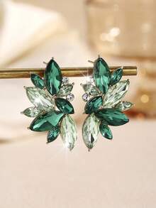1 Pair Bohemian Alloy Rhinestone Inlaid Fashion Versatile High-End Luxury Exaggerated Earrings For Women - Mixed Green - View 2
