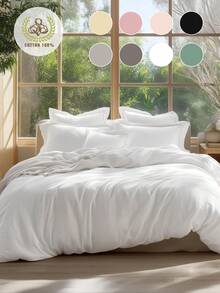 Bộ ga trải giường 2/3 món bằng cotton nguyên chất, 100% cotton, mềm mại và thoáng khí, thân thiện với da, chống xù lông, đồ dệt gia dụng thời trang, bao gồm vỏ chăn và vỏ gối, phù hợp với giường đơn, đôi, cỡ Queen, cỡ King, không bao gồm chăn bông, dùng được cả bốn mùa, nhiều màu sắc để lựa chọn, có thể giặt máy. - Nhiều màu - Xem 2