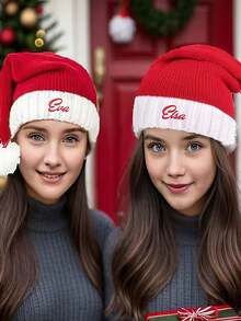 1pc Customized Embroidered Christmas Hat, Personalized Santa Claus Hat, Brimless Christmas Cap, Embroidered Christmas Hat, Christmas Party Hat, Christmas Gift