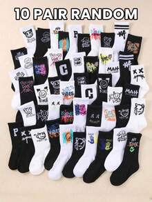1/5/10 双彩绘字母时尚男女中筒袜，适合街头风格休闲装，彩色袜子，优质礼品袜 - 彩色 - 查看 9