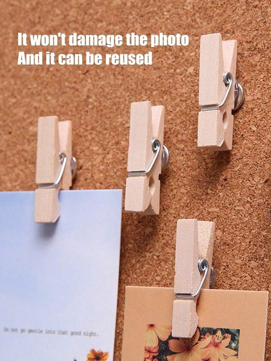 创意木质夹子、照片夹、图钉、多用途图钉，适用于软木板、公告板、办公室和教室装饰