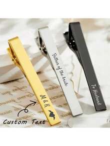 1 Set Customized Engraved Tie Clip, Personalized Cufflinks, Silver Round Cufflinks And Tie Clip Set With Letter, Stainless Steel Engraved Round Cufflinks, Suitable As Bride's Gift, Anniversary Gift Or Valentine's Day Gift For Husband - Multicolor - View 2