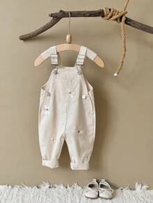 Baby Girls' Casual All-Over Embroidered Floral Light Blue Suspender Pants, Summer - Apricot - View 8