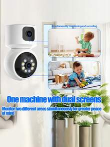 FHD Wireless Security Camera With Pan Tilt Zoom Function, Dual Lens Dual Screen, Intelligent Tracking And Voice Alarm - Full-Color Day/, USB Power Supply, Dual Channel Audio Intercom, 1 Device Equals 2 Devices, Monitoring And Viewing From 2 Different Angles