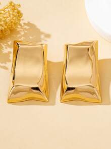 1 Pair Retro Elegant Geometric Shaped Earrings, Stainless Steel Material, Titanium Alloy Earring Hooks, Fashionable Large Dangle Earrings, Suitable For Daily Wear, Novel And Distinctive. - Golden Rectangle - View 3