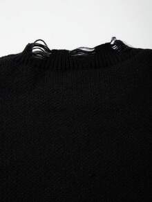 ANDREILEE Men's Casual Loose Fit V-Neck Pullover Sweater, Distressed Black Long Sleeve, Versatile Street Style, Suitable For Spring, Autumn, Winter - Black - View 9