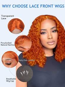 Parrucca corta, elegante e riccia a caschetto in veri capelli per donne, n. 350, densità 180, 13 x 4 x 1, parrucca con pizzo trasparente con onde profonde per uso quotidiano, pre-sfoltita, con riga centrale, parrucca in veri capelli con onde profonde e bagnate, colore rosso-marrone, per uso quotidiano, regalo di Natale, Ognissanti, cosplay, 25,4 cm