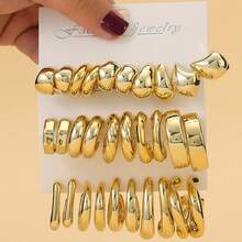 10 Pieces-20 Pieces/Set Of New Asymmetrical Shaped ABS Acrylic Golden CCB Lightweight Earring Set, C-Shaped&Teardrop Shaped, One Set To Meet All Women's Daily Dressing Needs - Multicolor - View 4