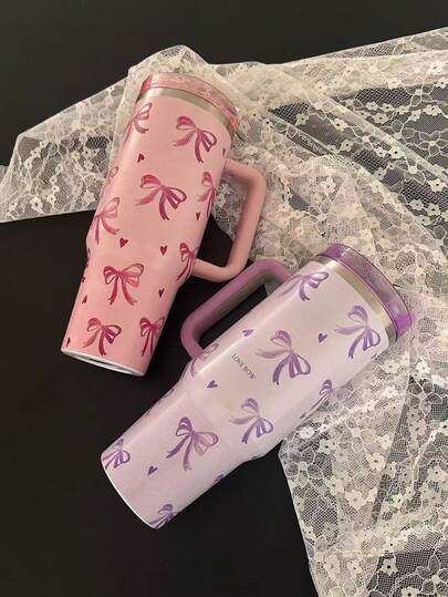 1pc40oz/14oz Printed Stainless Steel Insulated Coffee Cup With Handle, Portable Insulated Water Cup, Very Suitable For Home, Office, Gift, Car, Sports, Gifts For Family And Friends, Christmas Gifts