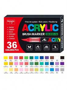 GuangNa 12/24/36/48/60/72/100/120/168/200/240/288 Colors Stylish Liquid Acrylic Marker With Personalized Soft Nib Design Colored Ink Pen For Calligraphy, Drawing And Coloring Essential Watercolor Pen - School Supplies Marker , Back To School Gifts