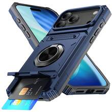 Heavy-Duty Shockproof Protective Case With Card Holder For IPhone 17/16/Pro/Pro Max + 360° Magnetic Ring Stand & Car Magnetic Mount - Màu xanh lam - Xem 1