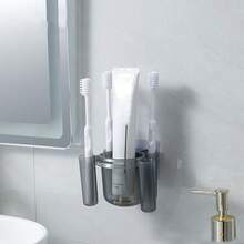 1pc Wall-Mounted Toothbrush Holder, Durable Plastic Bathroom Storage Box With Multiple Compartments For Toothbrush, Toothpaste And Necessities, Space Saving Design, Bathroom Storage Box With Drainage Function(Random Color)