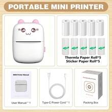 迷你贴纸打印机，带迷你打印纸卷的便携式热敏打印机，兼容 iOS 和 Android 的无墨打印机，可自由裁剪的小型袖珍打印机，可用于记录笔记、图片、标签、备忘录，是送给家人和朋友的绝佳礼物
