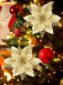 6/12/18/24PCS Christmas Artificial Flower Heads Sparkling Christmas Flowers For Home Weddings Parties Chirrstmas Trees Garlands DIY Holiday Decoration Home Decor Christmas Decorations Room Decor Christmas