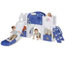 LILIIN 8-In-1 Children's Slide For Toddlers From 1 Year Old, Indoor And Outdoor Use, Freestanding Slide Made Of HDPE & PP, With Climbing Ladder, Tunnel, Storage Space, Basketball Hoop And Play Telescope, Up To 50kg - Blue and White - View 2