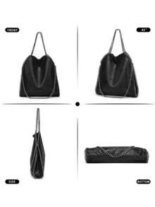 Dedoo 黑色链条手提包，女士通勤托特包，顶部提手时尚斜挎包，女士单肩包，适合日常休闲、工作通勤、约会、聚会、度假等各种场合。 - 黑色 - 查看 3