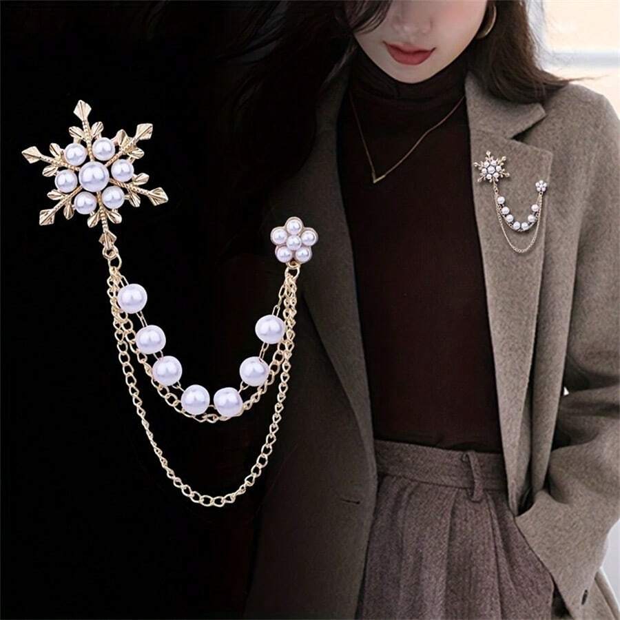 1pc Fashion Elegant Snowflake Chain Brooch Coat Sweater Matching Women's Daily Party Banquet Matching Birthday Gift00 Jewelry Costume Accessories Bag Charms Office Accessories Christmas