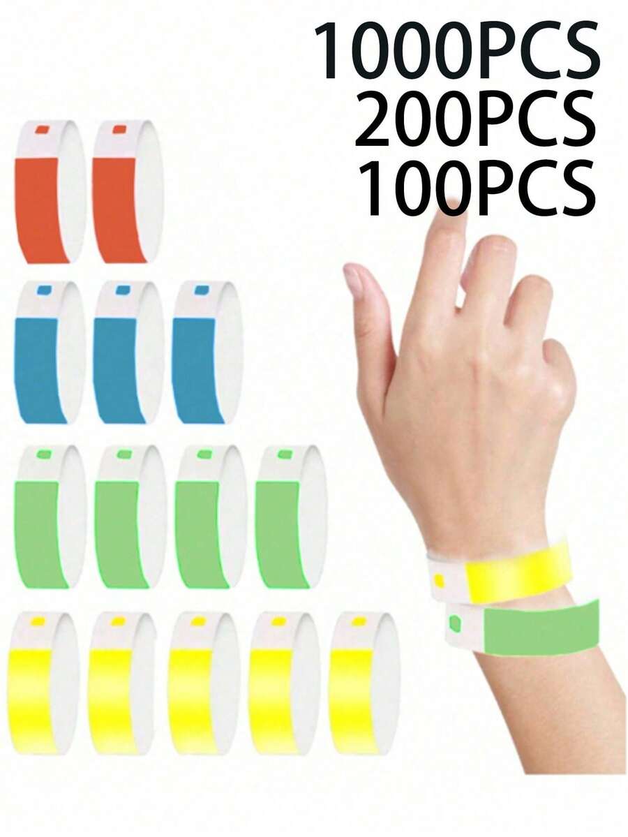 1000/200/100pcs/Set Waterproof Paper Wristbands, Colorful Wrist Bands For Sports, Parties, Competitions, Festivals, Events, Clubs, Holidays - Neon Color Sticky Wristbands For Concerts And Activities, Easy To Use Tape Wrist ID Tags
