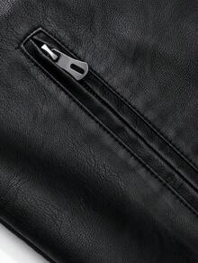 Áo khoác da PU dài tay nam kiểu dáng cổ điển dành cho người đi xe máy, dáng ôm, thích hợp cho mùa xuân/thu, phong cách grunge. - màu đen - Xem 6