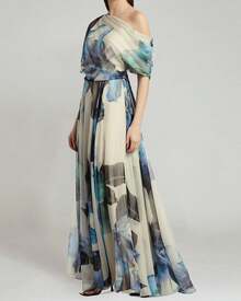 2025 Summer Bohemian Vacation Style Lace-Up Lolita Flared Dress Printed Dress - 藍色 - 查看 1