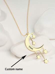1pc Customizable Personalized Creative Moon & Star Necklace, Stainless Steel Necklace, Crescent Pendant Can Be Customized With Name, Women's Necklace, Women's Jewelry, Customized Name Necklace, Charming Necklace, Romantic Anniversary/Birthday/Halloween/Christmas Gift - Multicolor - View 10
