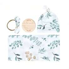 4 Pcs Baby Girl Bath Towel Swaddle Blanket And Hat/Headband/Monthly Card Set Newborn Swaddle Blanket Baby Wrap Blanket For Baby Boys And Girls Essential Set Newborn Gift - Cổ điển - Xem 2