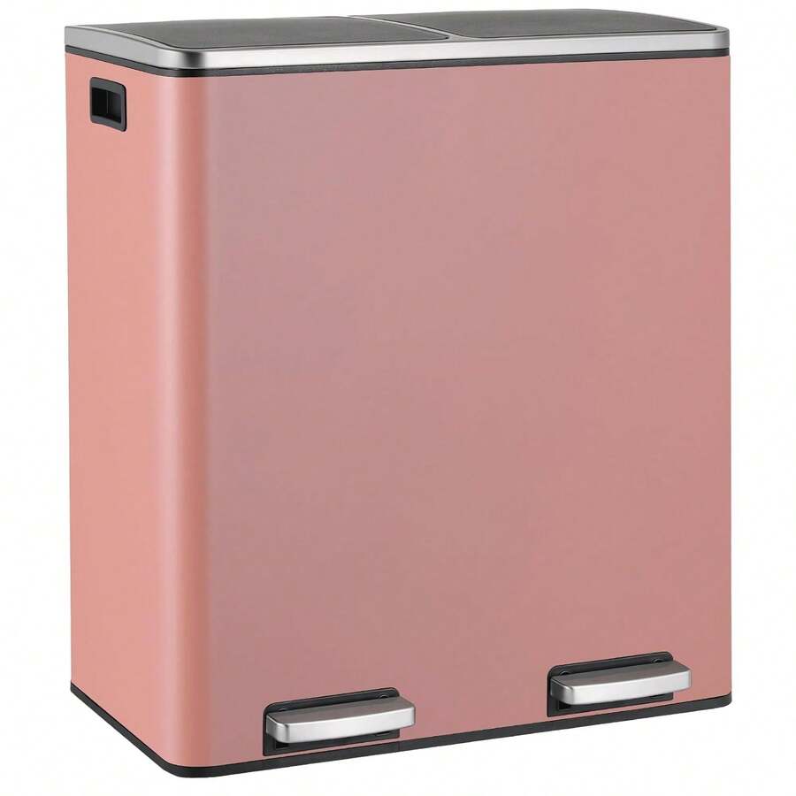 2 X 30L Kitchen Rubbish Bin, With 2 Compartments, Soft-Closing Metal Pedal Bin With Lid And Plastic Inner Bucket For Waste Separation, Rectangular - Orange - View 1