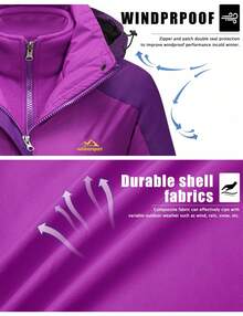 KEFITEVD 女式三合一冬季外套雪地滑雪夹克防水防风羊毛衬里冬季夹克派克大衣滑雪服 - 紫色 - 查看 5