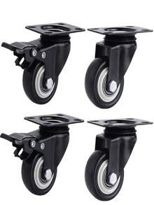 4pcs Swivel Casters With Brake, Heavy Duty Quiet Turning Directional Wheels, 1.25 Inch For Hand Truck, Small Cart, Trolley