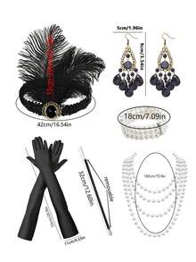 D EXCEED 2/5/6件套 1920年代女士时尚配饰套装 – 复古发箍、人造珍珠项链、耳环、手镯、手套 – 适合盖茨比主题派对、复古婚礼招待会 - 彩色 - 查看 7