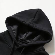 1pc Women's Distressed "RESIST" White Typography Print Hoodie, Made Of Durable Polyester Material With Vintage Distressed Letter Details, Featuring Good Warmth, In Punk Attitude Style, Suitable For Expressing Stance And Fall Street Wear - 黑色5 - 查看 3