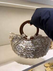 Nuevo bolso de concha natural de alta calidad hecho a mano con motivo de hadas. - Beis - Ver 2