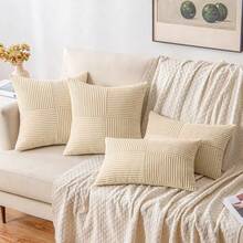 1/2pcs Geometric Striped Corduroy Pillow Cover, Bohemian Sofa Cushion, Decorative Throw Pillow Case, For Sofa, Office, Living Room - Khaki - View 8