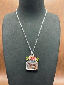 1pc Vintage Western Style Faux Pearl CCB Beaded Chain/Iron Chain, Cow Pendant Necklace, Versatile Short Length, Suitable For Casual Outfits, All Seasons Jewelry, Suitable For Women & Girls To Match Daily Clothes, Party Accessories, Jewelry Gift For Family/Friends/Yourself - Western Cowboy Style - View 9